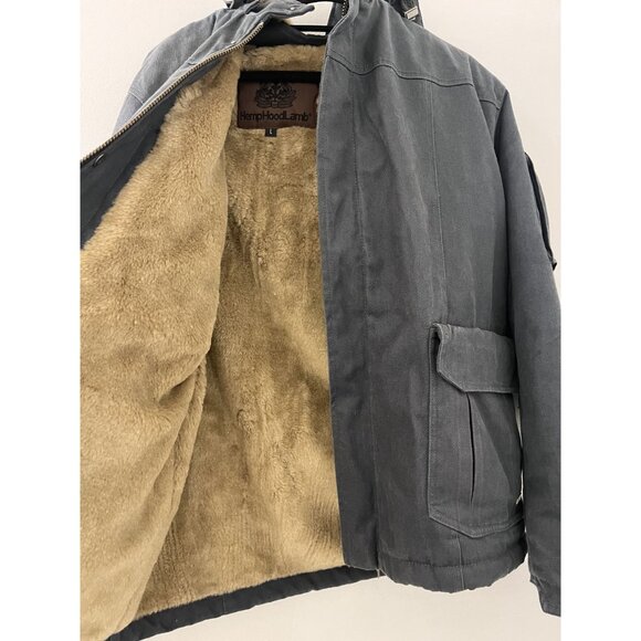 Men's Hemp HoodLamp Dark Blue Hooded Canvas Jacket size Large Heritage - Picture 3 of 14